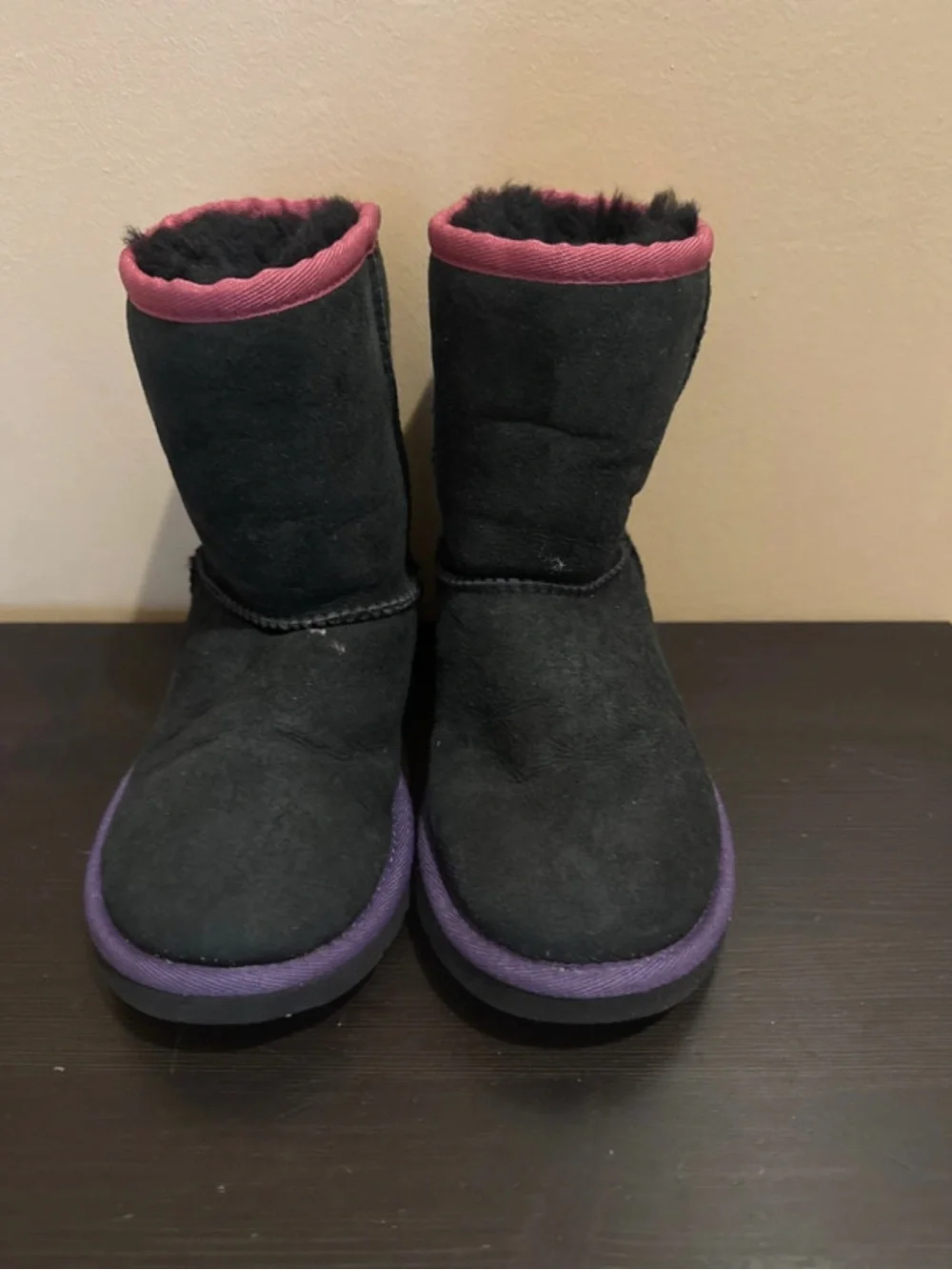UGG Black winter boots with Pink and Purple Trim